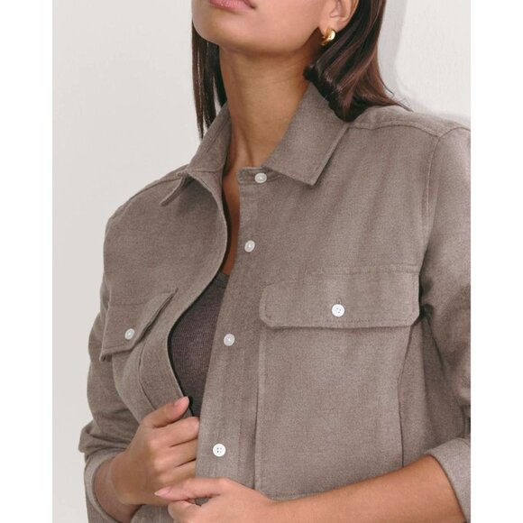 EVERLANE Taupe Melange 100% Organic Cotton Flannel Boyfriend Shirt, Size M - Picture 5 of 16